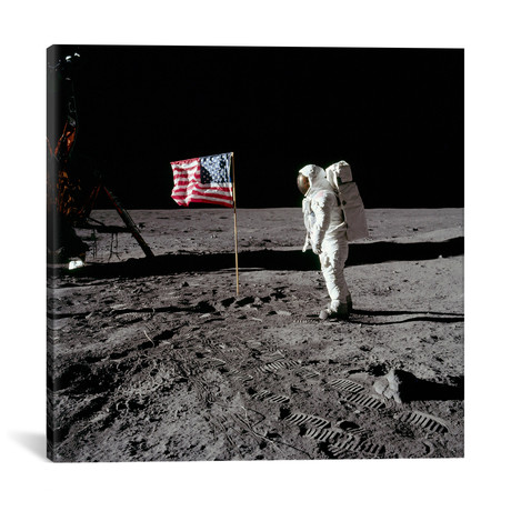 Neil Armstrong Placing American Flag on the Moon // NASA (18"H x 18"W x 0.75"D)