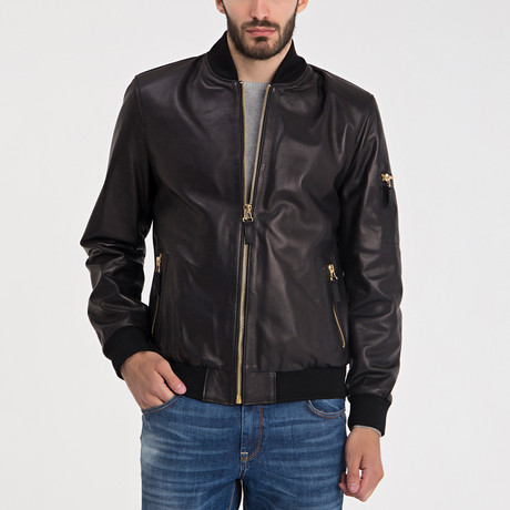 Liam Leather Jacket // Black + Gold (S)