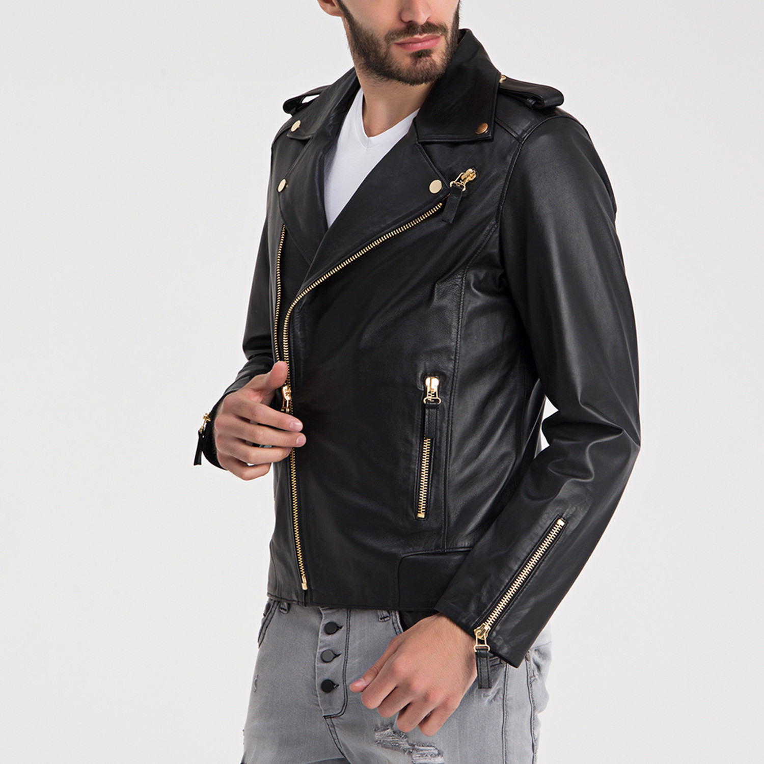 Carter Leather Jacket // Black + Gold (2XL) - Iparelde - Touch of Modern