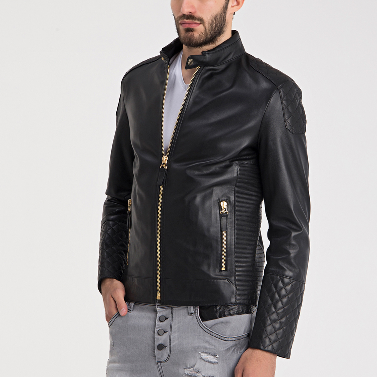 Wyatt Leather Jacket // Black + Gold (S) - Clearance: Outerwear - Touch ...