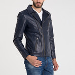 Harlow Leather Jacket // Dark Blue (XL)