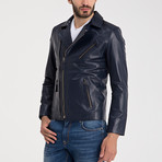 Harlow Leather Jacket // Dark Blue (3XL)