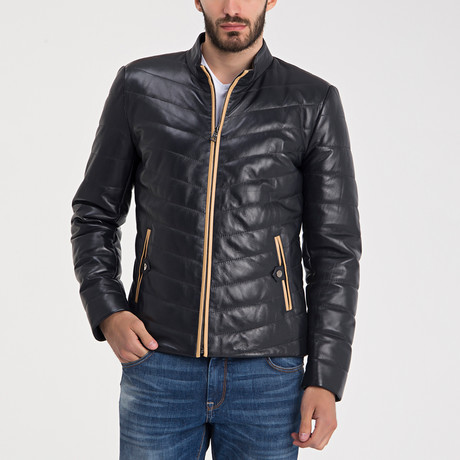 Mason Leather Jacket // Navy Blue (S)