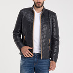 Mason Leather Jacket // Navy Blue (3XL)