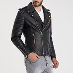 Beckett Leather Jacket // Black + Gold (L)