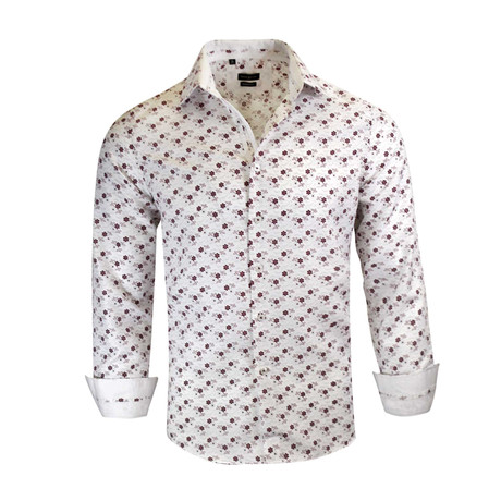 Michael Modern Fit Long-Sleeve Dress Shirt // White + Burgundy (S)