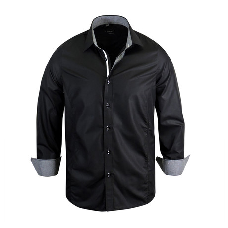 Mikey Modern-Fit Long-Sleeve Men's Dress Shirt // Black (S)