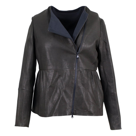 Womens Pebbled Leather Jacket // Brown (Euro: 40)