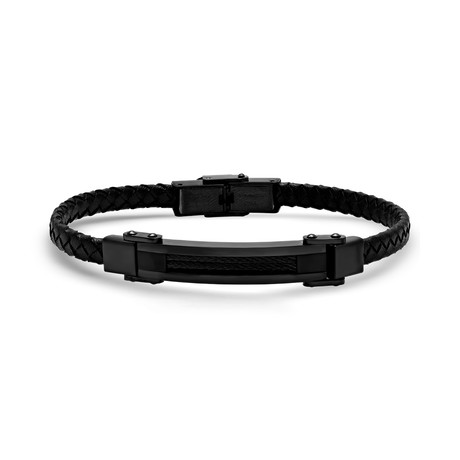 Black Braided Leather + Black IP Bracelet // Black Cable Wire Inlay
