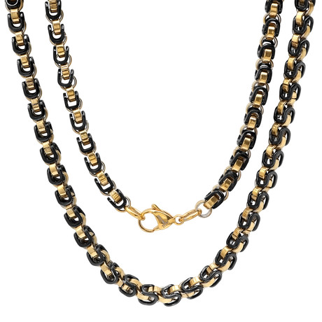 Black IP + 18K Gold Plated Byzantine Chain Link Necklace