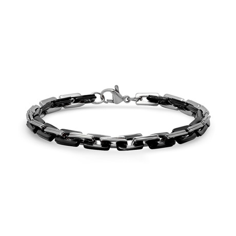 Black IP + Stainless Steel Square Rolo Chain Link Bracelet