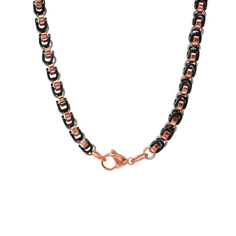 Black IP + 18k Rose Gold Plated Byzantine Chain Link Necklace