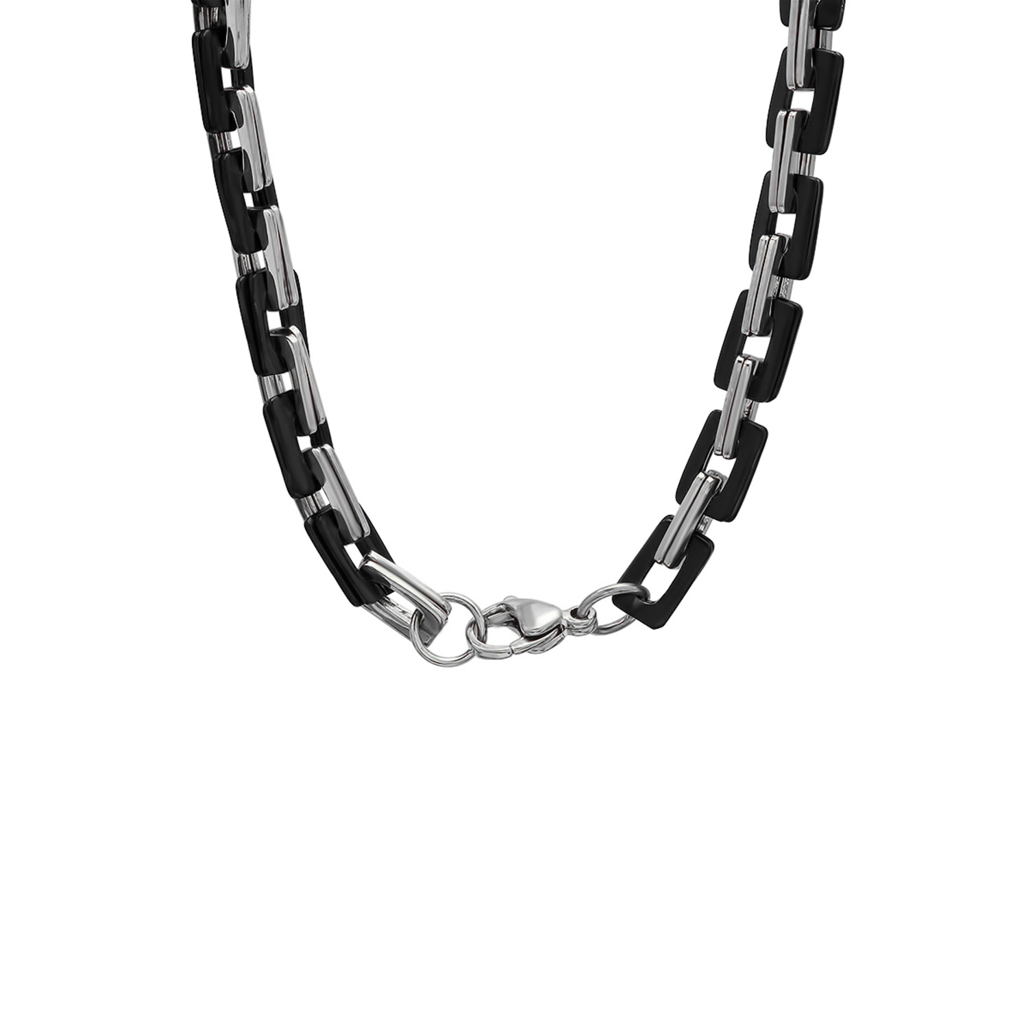 Black IP + Stainless Steel Square Rolo Chain Link Necklace - HMY ...