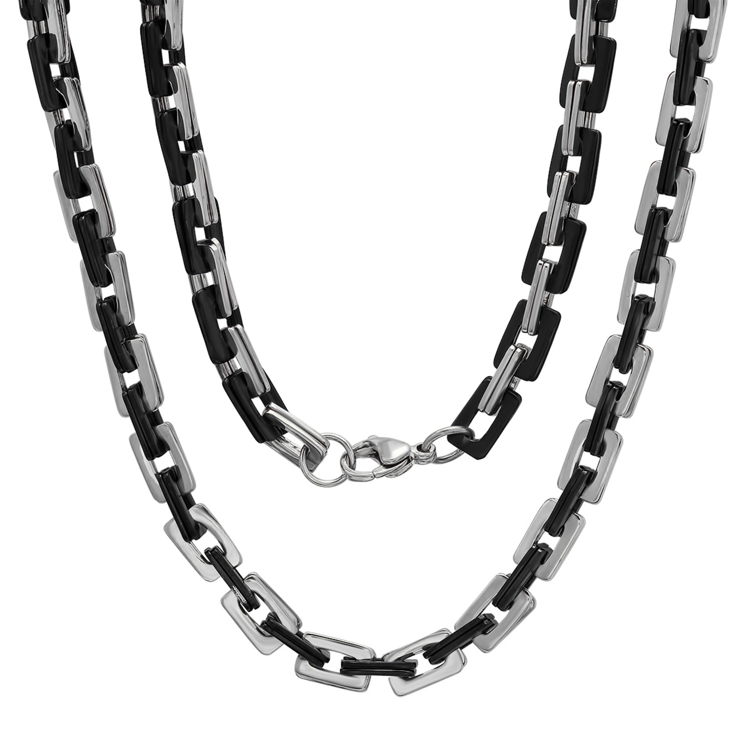 Black IP + Stainless Steel Square Rolo Chain Link Necklace - HMY Stainless Steel Chain Link Necklace