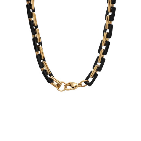 Black IP + 18k Gold Plated Square Rolo Chain Link Necklace