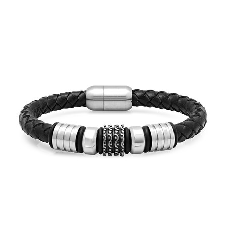 Magnetic Clasp Leather Bracelet // Black