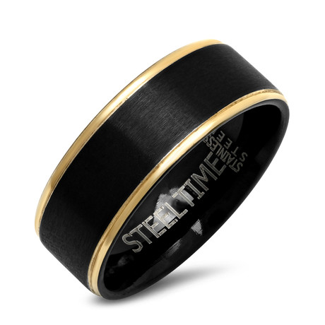 Ring // 18K Gold Plated Stainless Steel And Matte Black Ip Band (9)