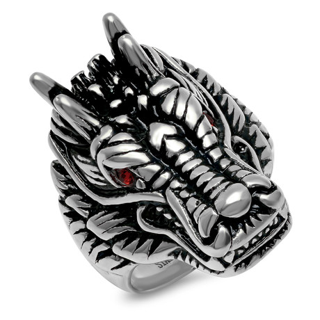Stainless Steel Dragon Head Ring (Size 9)