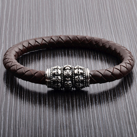 Skull Braided Leather // Brown
