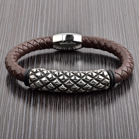 Studded Braided Leather // Brown