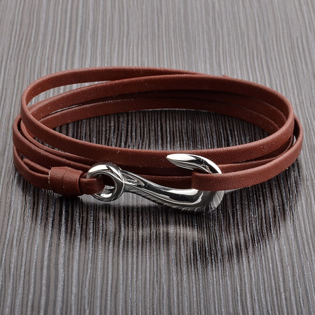 Brown Hook Clasp Genuine Leather // Brown