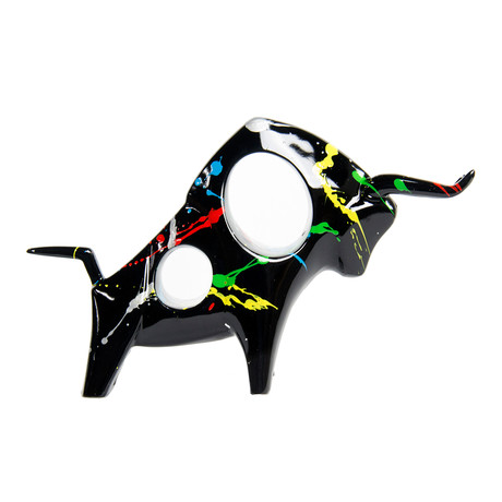 Charging Poised Bull Figurine (Black SPLAT!)