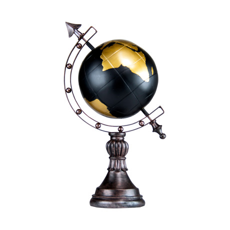 Antique Globe with Stand + Arrow (Black + Gold in Satin)