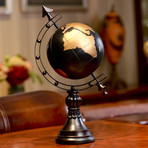 Antique Globe with Stand + Arrow (Black + Gold in Satin)