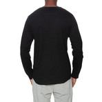 Long-Sleeve Lounge Henley + Contrasting Piping // Black + Gray (XL)
