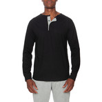 Long-Sleeve Lounge Henley + Contrasting Piping // Black + Gray (M)