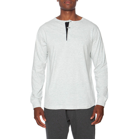 Long-Sleeve Lounge Henley + Contrasting Piping // White + Black (S)