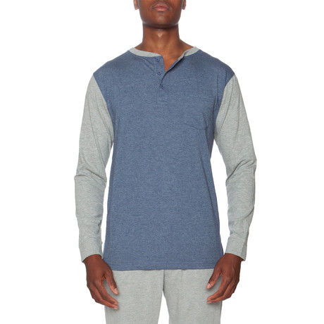 Unsimply Stitched // Long Sleeve Pocket Baseball Henley // Blue + Gray (L)