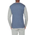 Unsimply Stitched // Long Sleeve Pocket Baseball Henley // Blue + Gray (L)