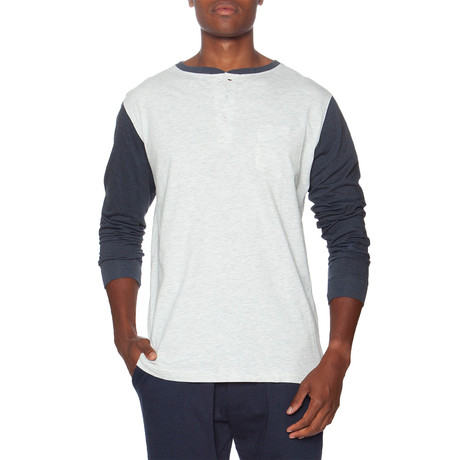 Unsimply Stitched // Long Sleeve Pocket Baseball Henley // White + Blue (2XL)