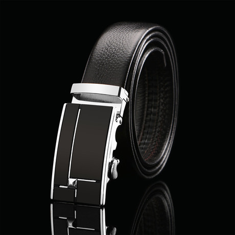 Trail Adjustable Buckle Leather Belt // Black + Silver