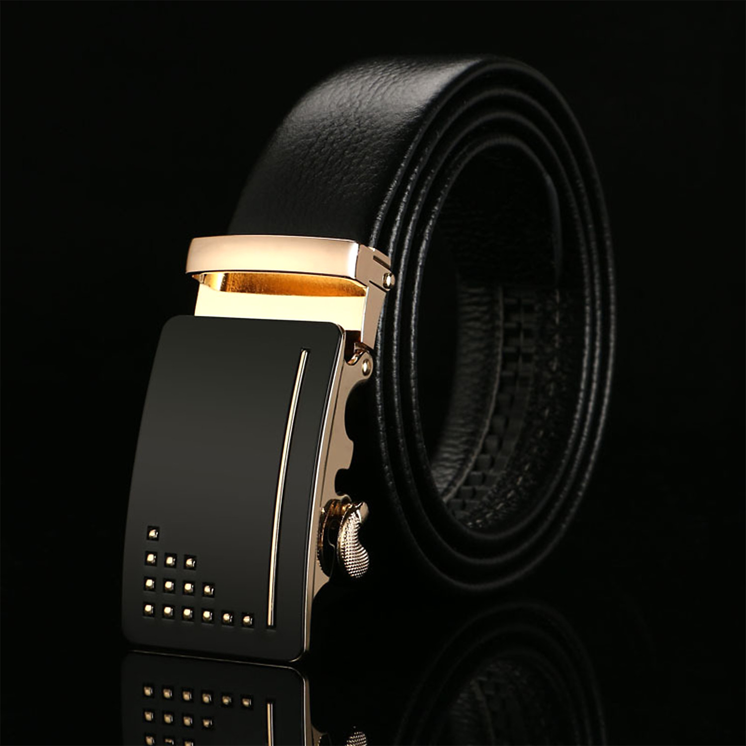 Slash Adjustable Buckle Leather Belt // Black + Gold - Blanc - Touch of ...