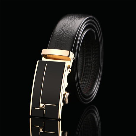 Trail Adjustable Buckle Leather Belt // Black + Gold