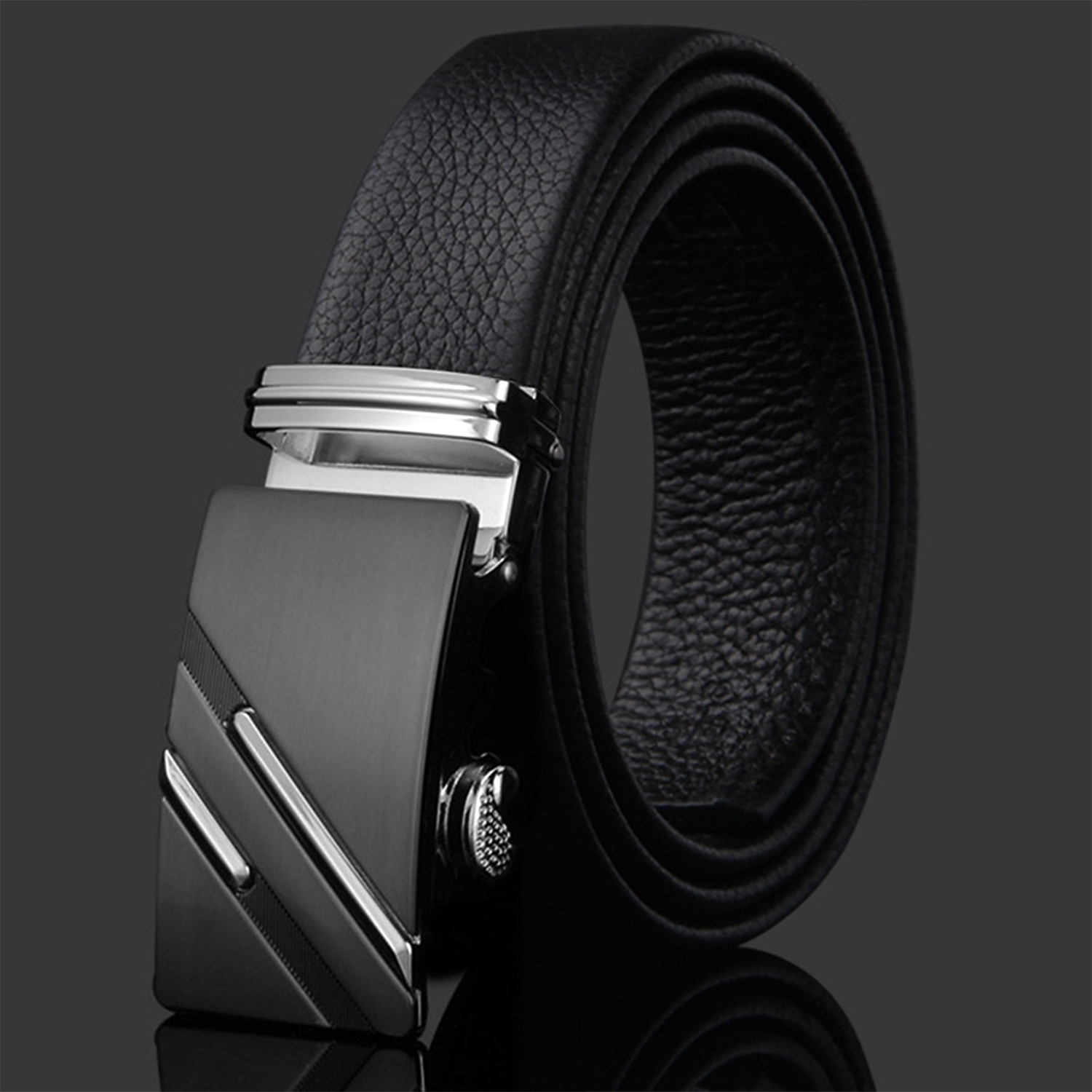 Double Slash Adjustable Buckle Leather Belt // Black + Silver - Blanc ...