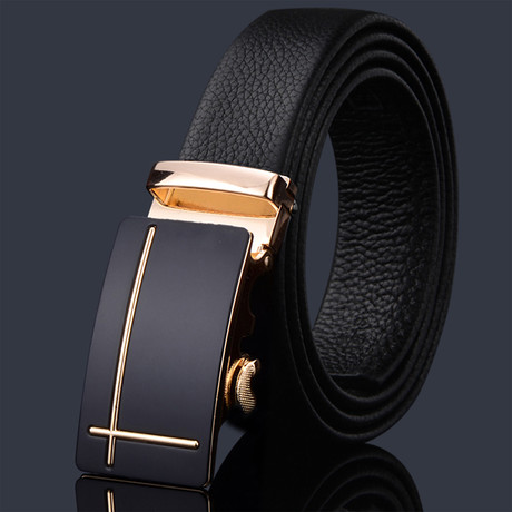 Segment Adjustable Buckle Leather Belt // Black + Gold