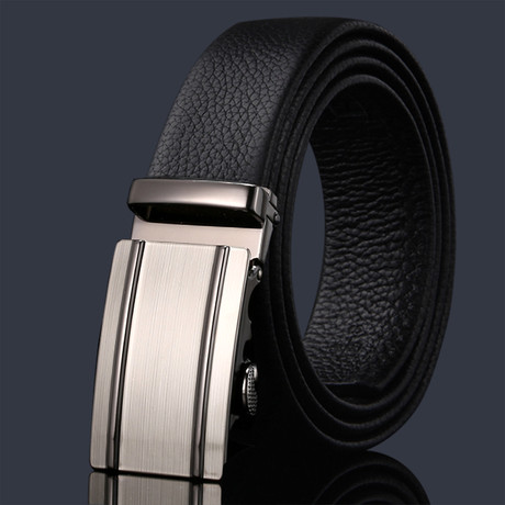 Strike Adjustable Buckle Leather Belt // Gunmetal