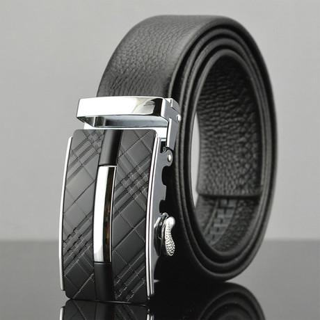 Outline Adjustable Buckle Leather Belt // Black + Gold