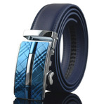 Blue Plaid Adjustable Leather Belt // Blue + Silver