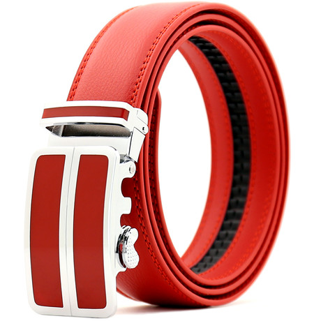 Neiman Automatic Adjustable Leather Belt // Red + Silver