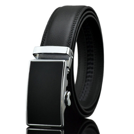 Brooks Automatic Adjustable Leather Belt // Black + Silver