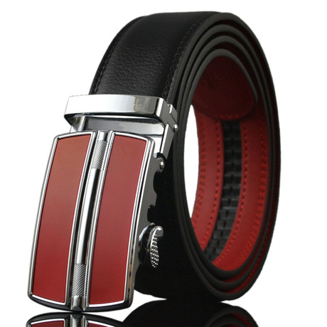 Idris Automatic Adjustable Lether Belt // Red + Silver