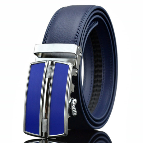 Barry Automatic Adjustable Leather Belt // Blue + Silver
