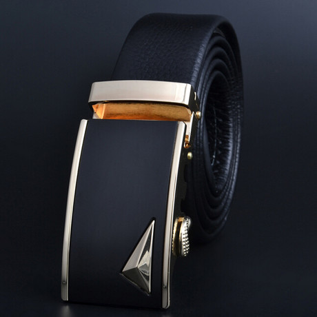 Dole Adjustable Buckle Leather Belt // Black + Gold