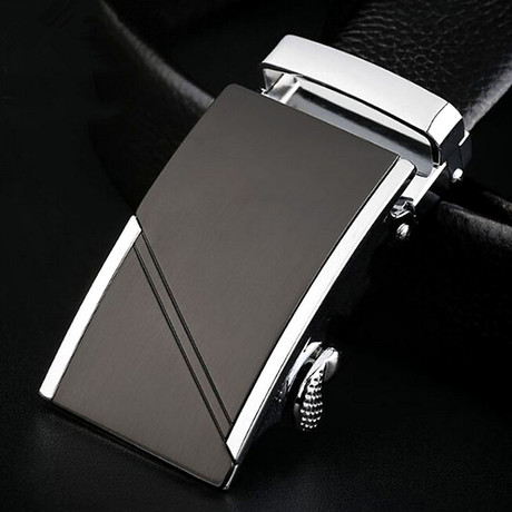 Grid Adjustable Buckle Leather Belt // Black + Silver