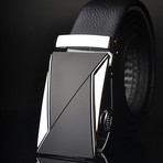 Troy Adjustable Buckle Leather Belt // Black + Silver