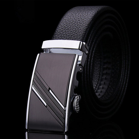 Network Adjustable Buckle Leather Belt // Black + Silver